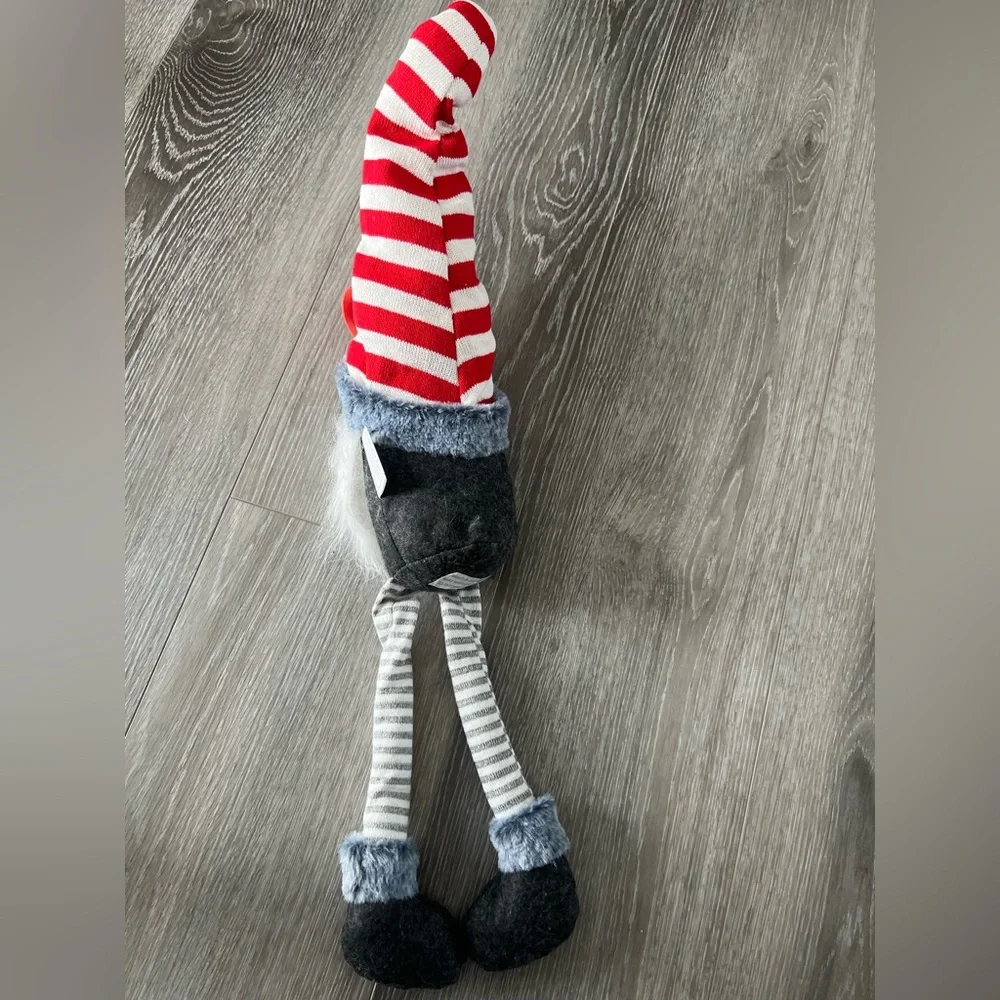 Red & White Striped Holiday Gnome Accent with Plush White Beard